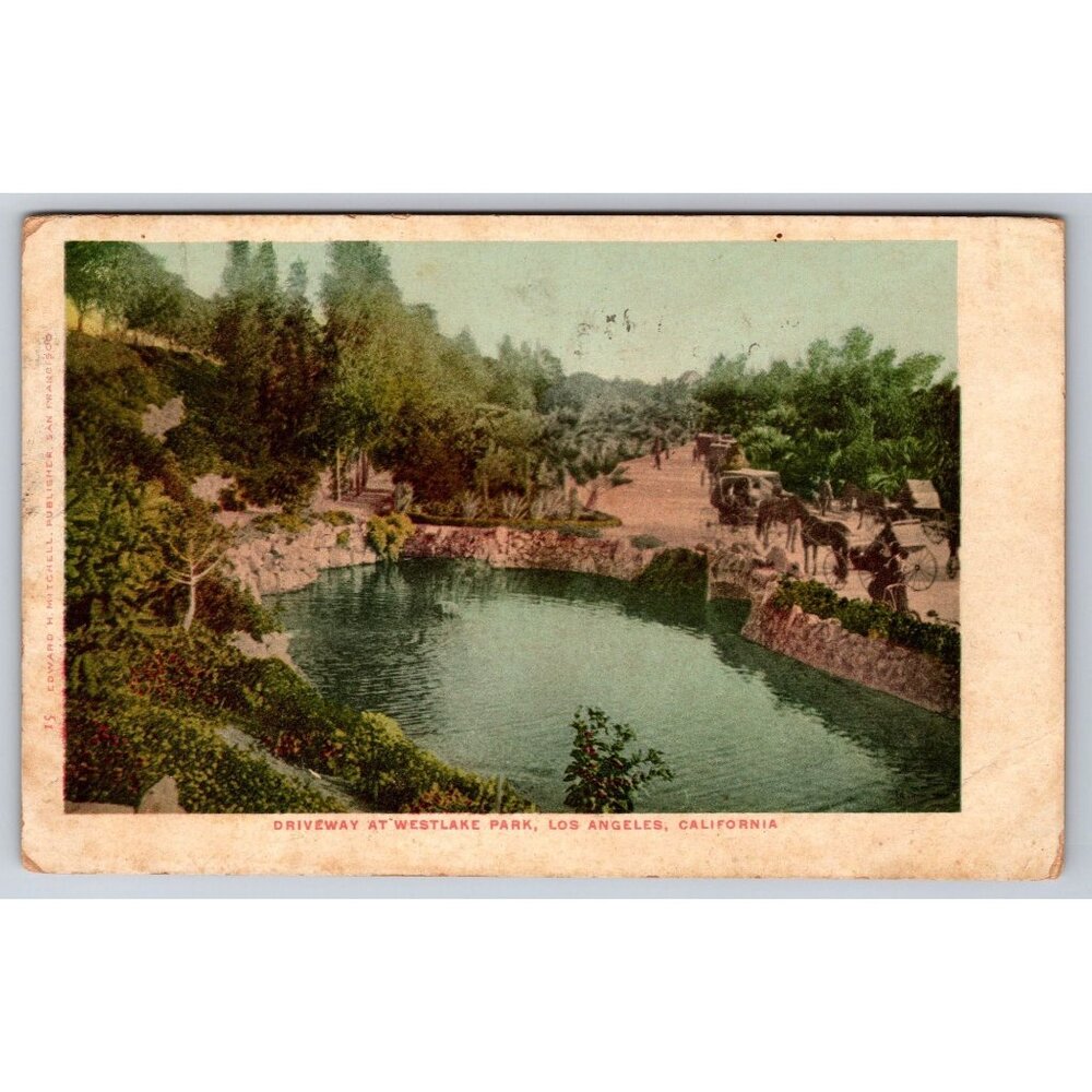 Driveway At Westlake Park Horse Carriage Los Angeles California CA Postcard c190